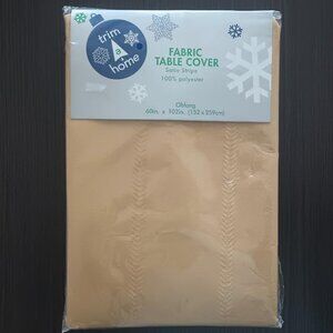 TRIM A HOME GOLD SATIN STRIPE FABRIC TABLE CLOTH 60" X 102" OBLONG POLYESTER NEW